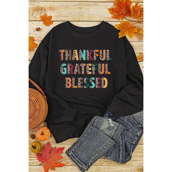 Azura Exchange  Black Leopard TANKFUL GRATEFUL BLESSED Graphic Sweatshirt - Picture 1 of 8
